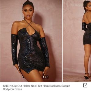 NWOT Sequin Halter Dress w Sleeves